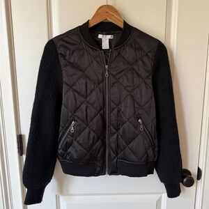 Design History Black Quilted Bomber Jacket with Knit Sleeves